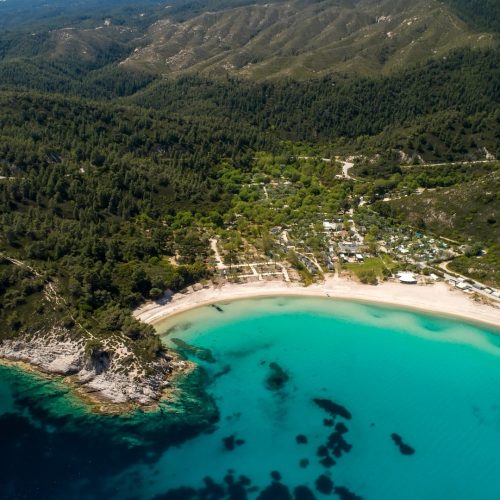 Aerial,View,Of,Armenistis,Beach,On,The,Sithonia,Peninsula,,In