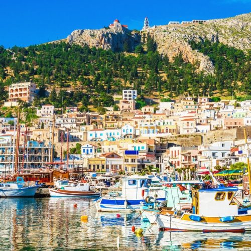 Port full of small fishermen's boats on Greek Island Kalymnos, Greece