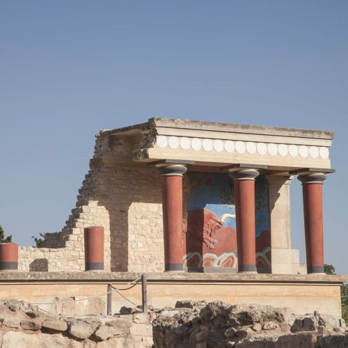 Ruins of Knossos with fresco, Crete, Greece