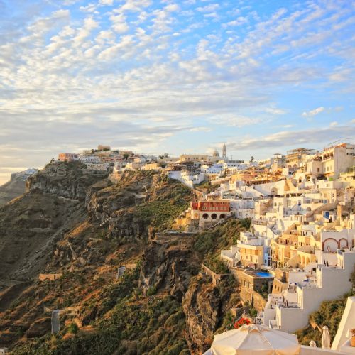 Santorini island sunset Fira - Greece background